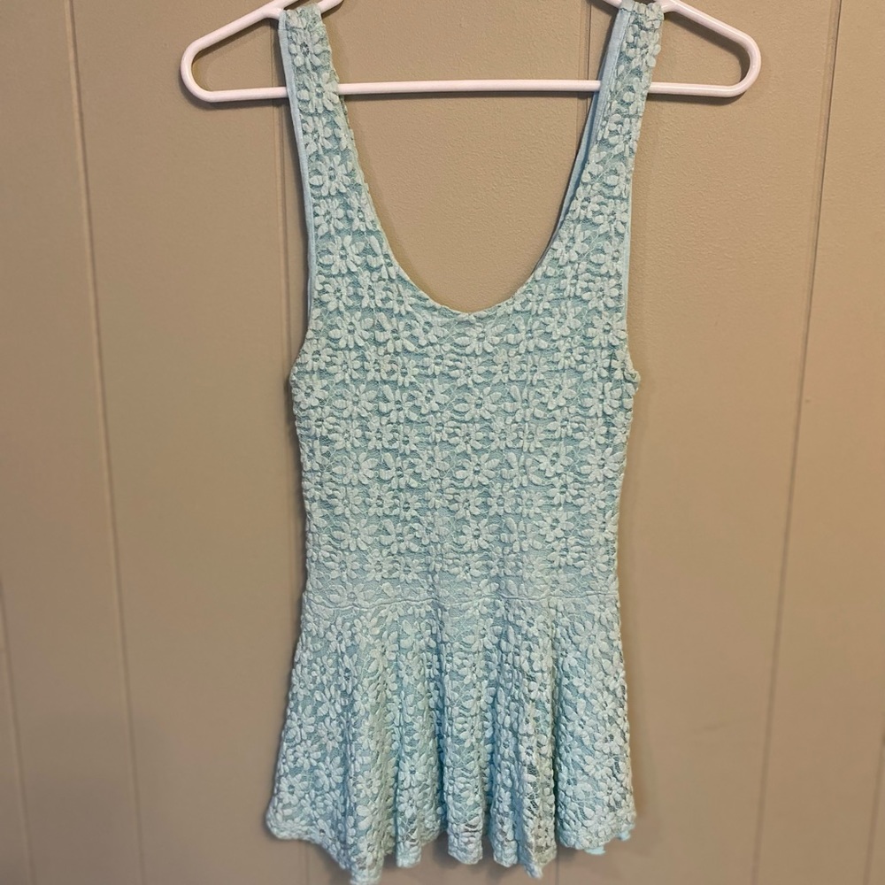 Blue floral lace tank
